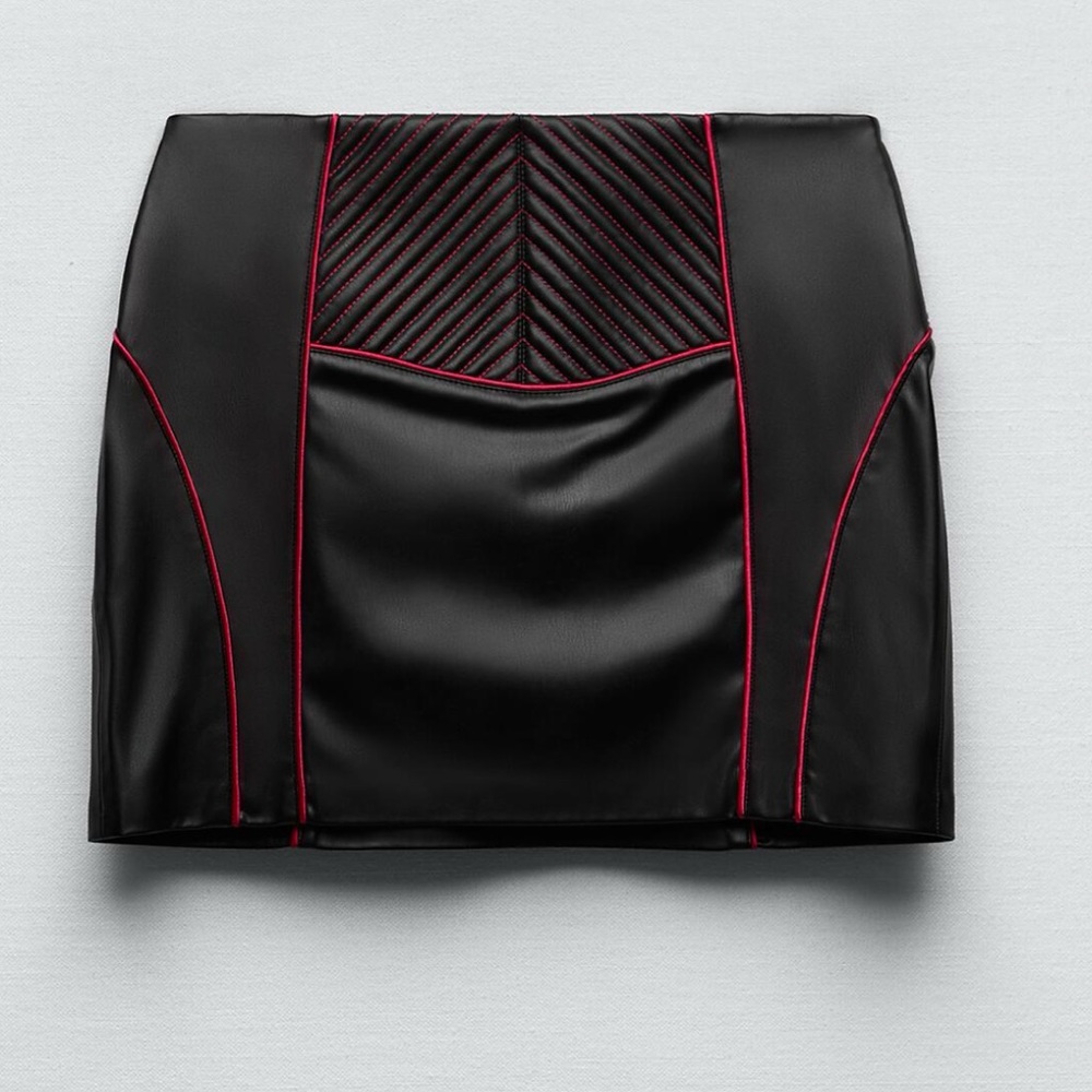 NWT Zara Black Skirt with Red Accents and Stitching Small
